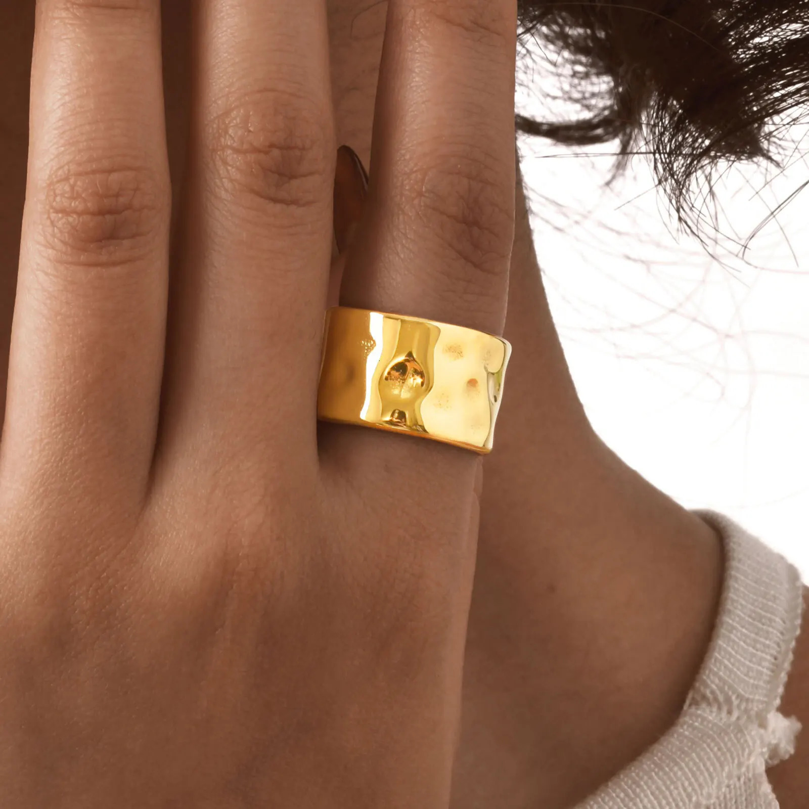 Vnox Geometric Metal Chunky RingsStainless Steel 18k Gold Plated Irregular Surface Womens RingsGirls Finger Jewelry Spring 251031