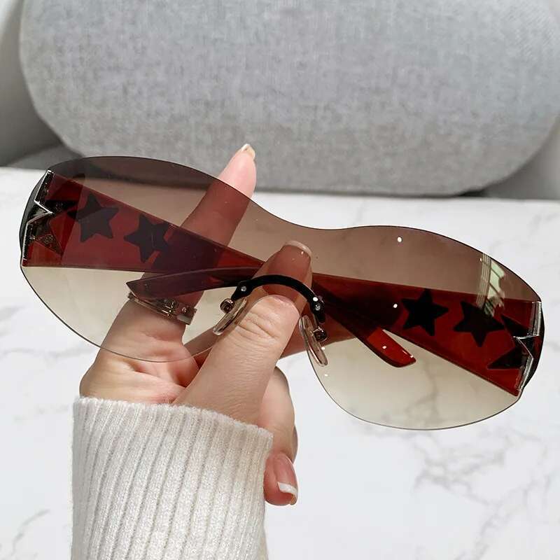 New Women's Fashion Y2K Sunglasses Star Decorative Large Frame Sun Glasses Outdoor Sports Cycg Eyewear UV400 Gafas De Sol