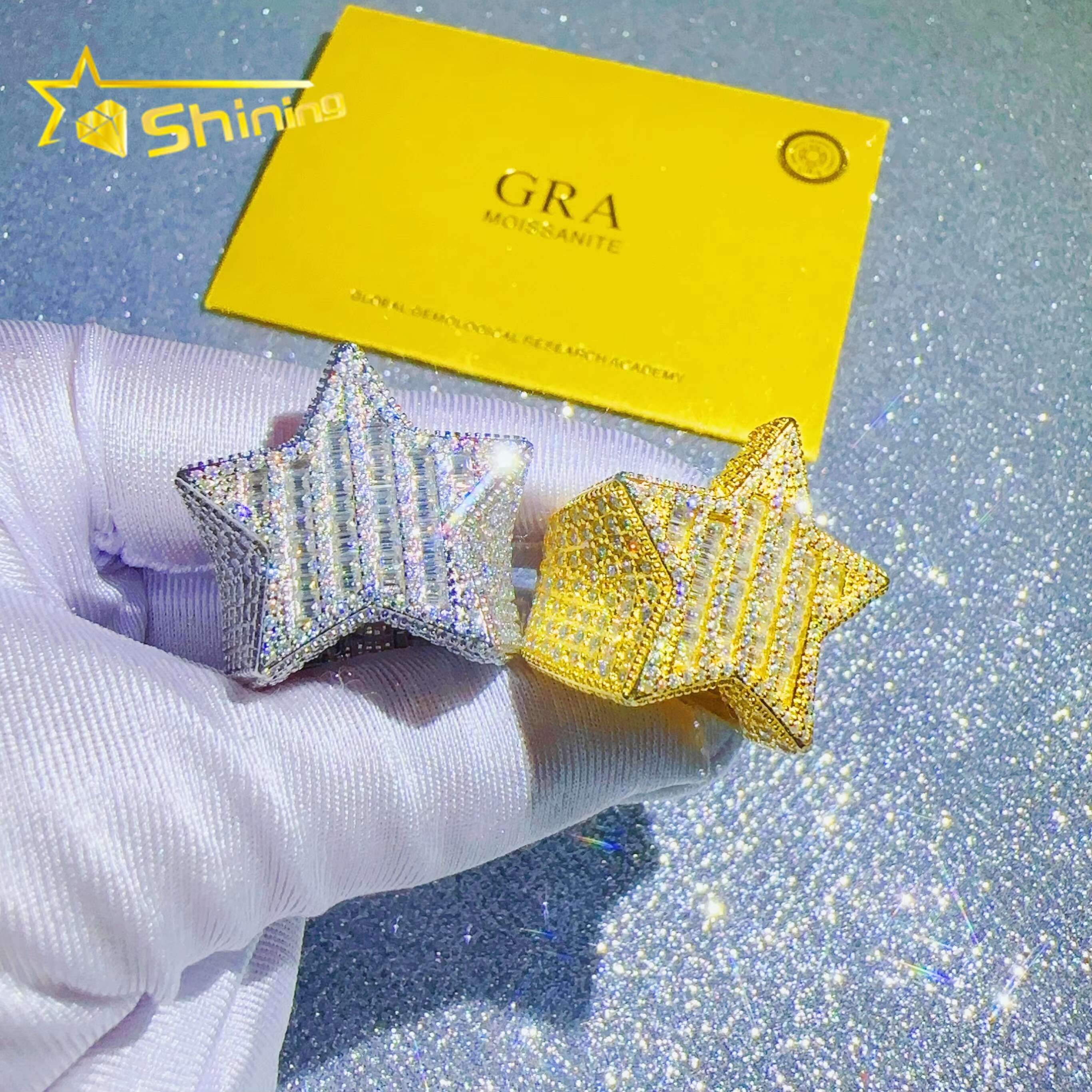 Sterling Silver 925 Fine Jewelry Rings Iced Out Vvs Moissanite Diamond Hip Hop Lab Diamond Jewelry Star Ring