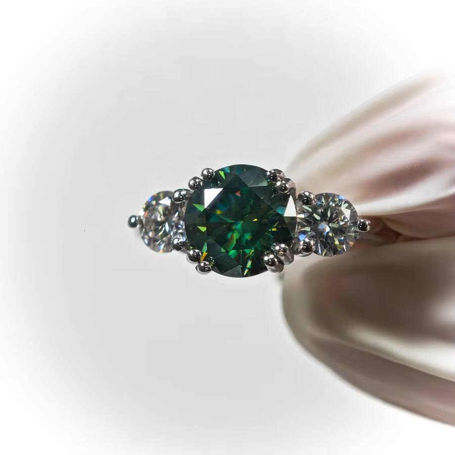 Classic Trendy Three Stone Ring High Quality Rhodium Plated GRA 925 Silver Cushion VVS Moissanite for Women Men Engagement Gift