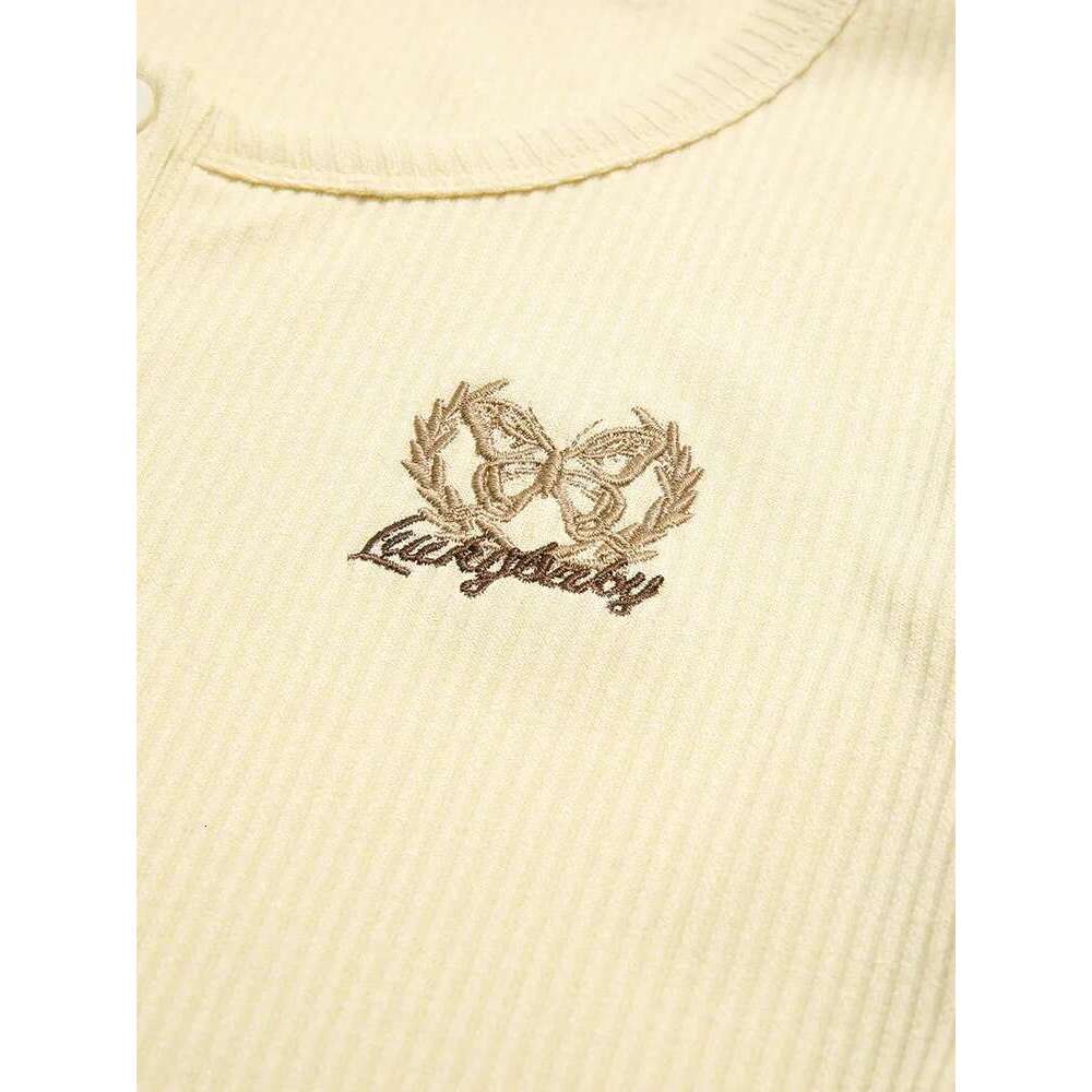 Yellow Butterfly Embroidery Knitting Elastic Base Fall Clothes Women Long Sleeved Shirt