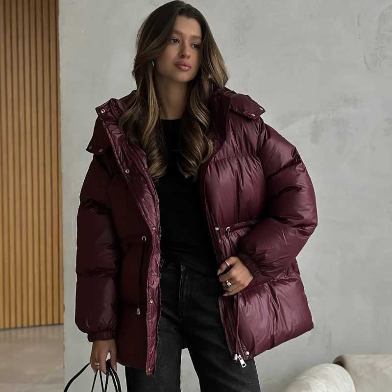 Tornova 2025 Winter New Drawstring Cotton Padded Jacket Woman Zipper Hooded Parkas Fashion Long Sleeve Warm Clothing Lady CasualT251105