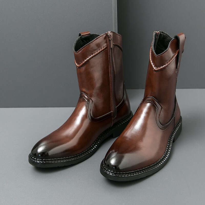 Men's in plus size, new long boots, fashionable high top leather shoes, trendy denim boots