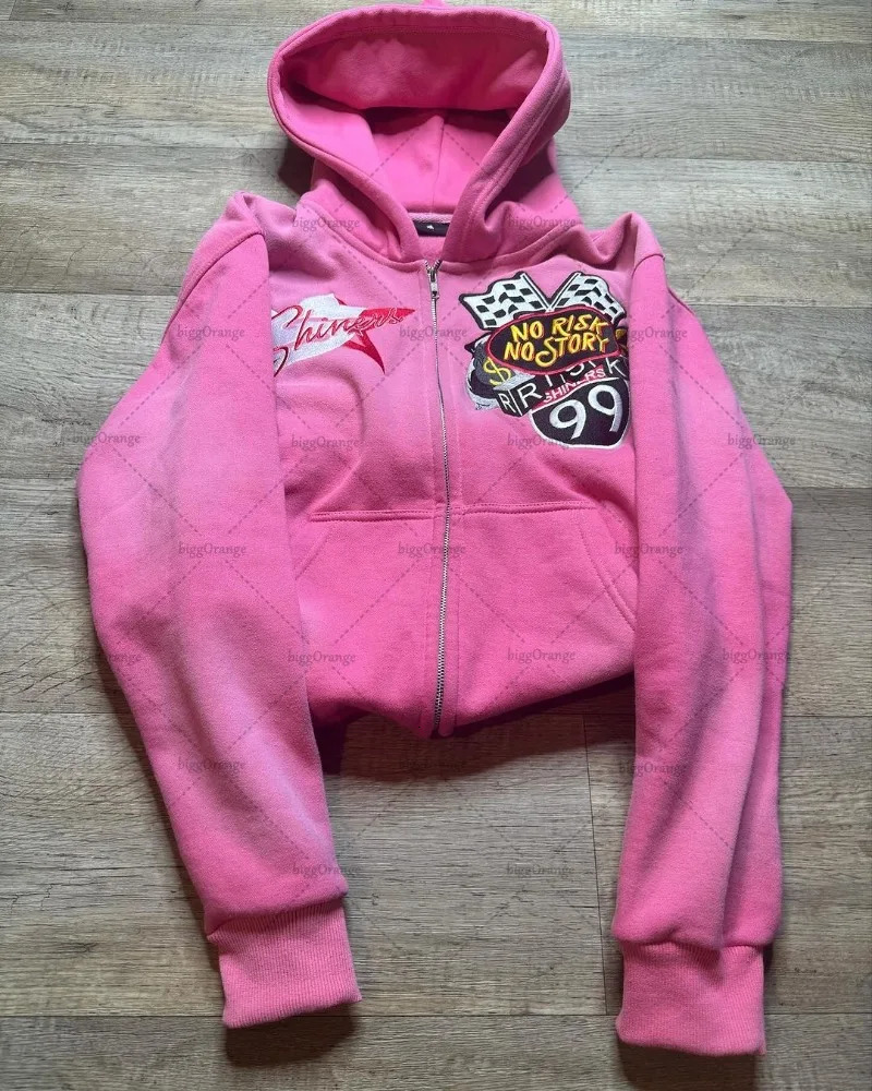 Streetwear Trend Color Zipper Hoodie American Retro Printed Oversized Sweatshirt Mens Hip Hop Punk Casual Loose Jacket Couple 250402