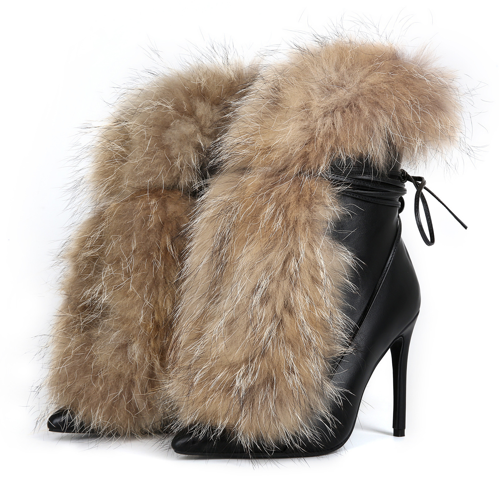 Sexy Party Fashion Furry Pointed Toe Stiletto High Heel Plus Size 44 Womens Short Boots 250919