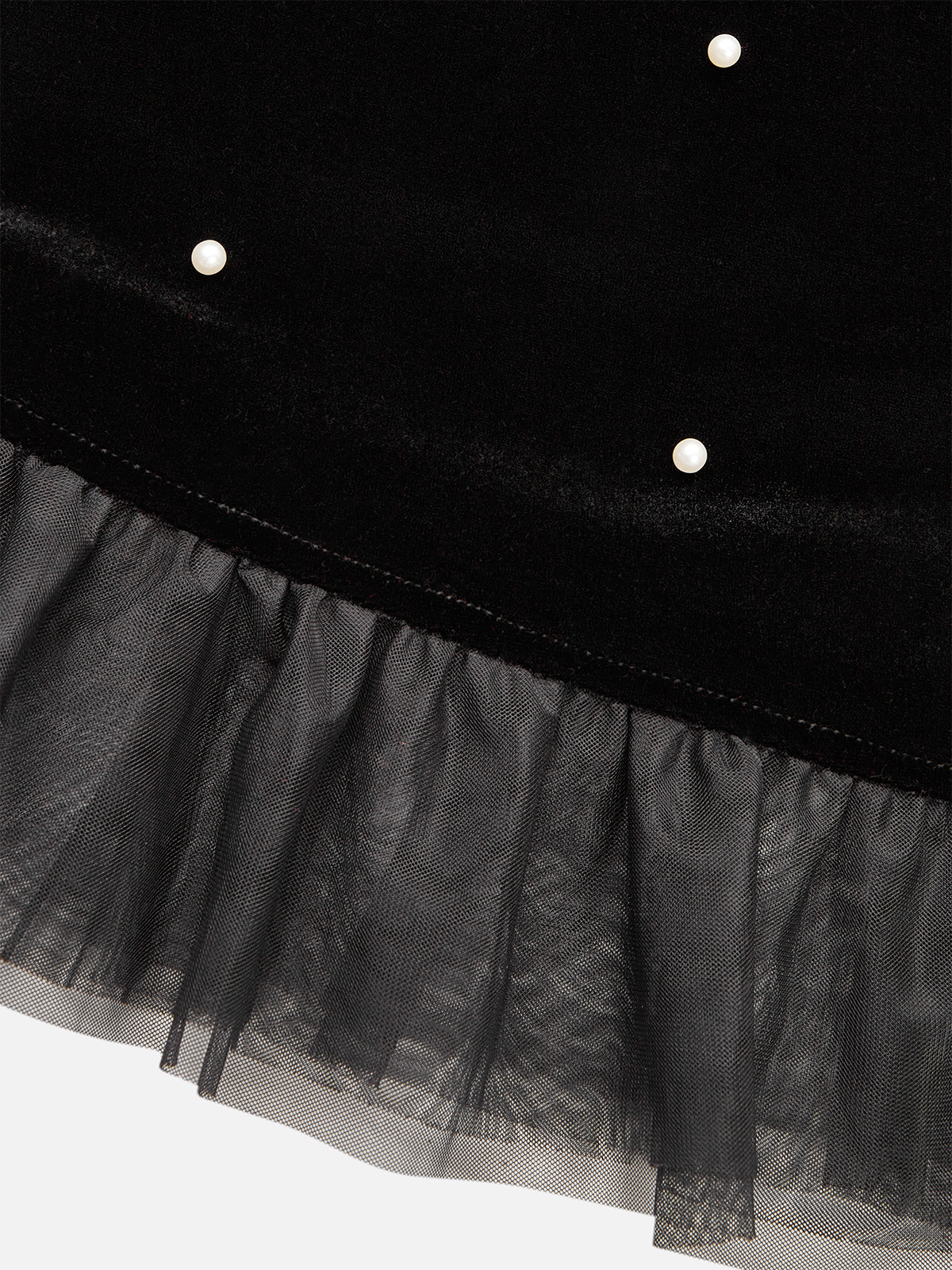 Women's Velvet Mock Neck Midi Dress with Pearl Detailing & Tulle Trim, Elegant Long Sleeve Dress for Formal & Evening Events 23576