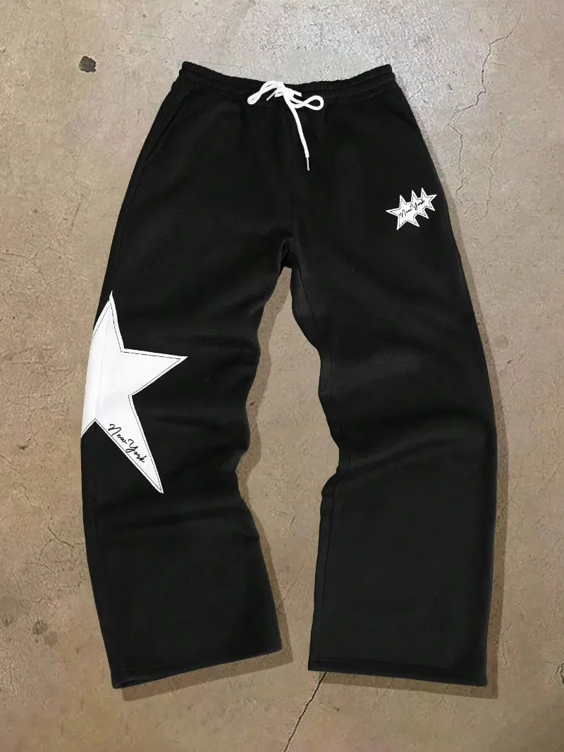 American Hip Hop Harajuku Retro Letter Star Printing Trouser Mens Y2k Gothic Fashion Edition Ultra Wide Long Leg Pants Womens 250402