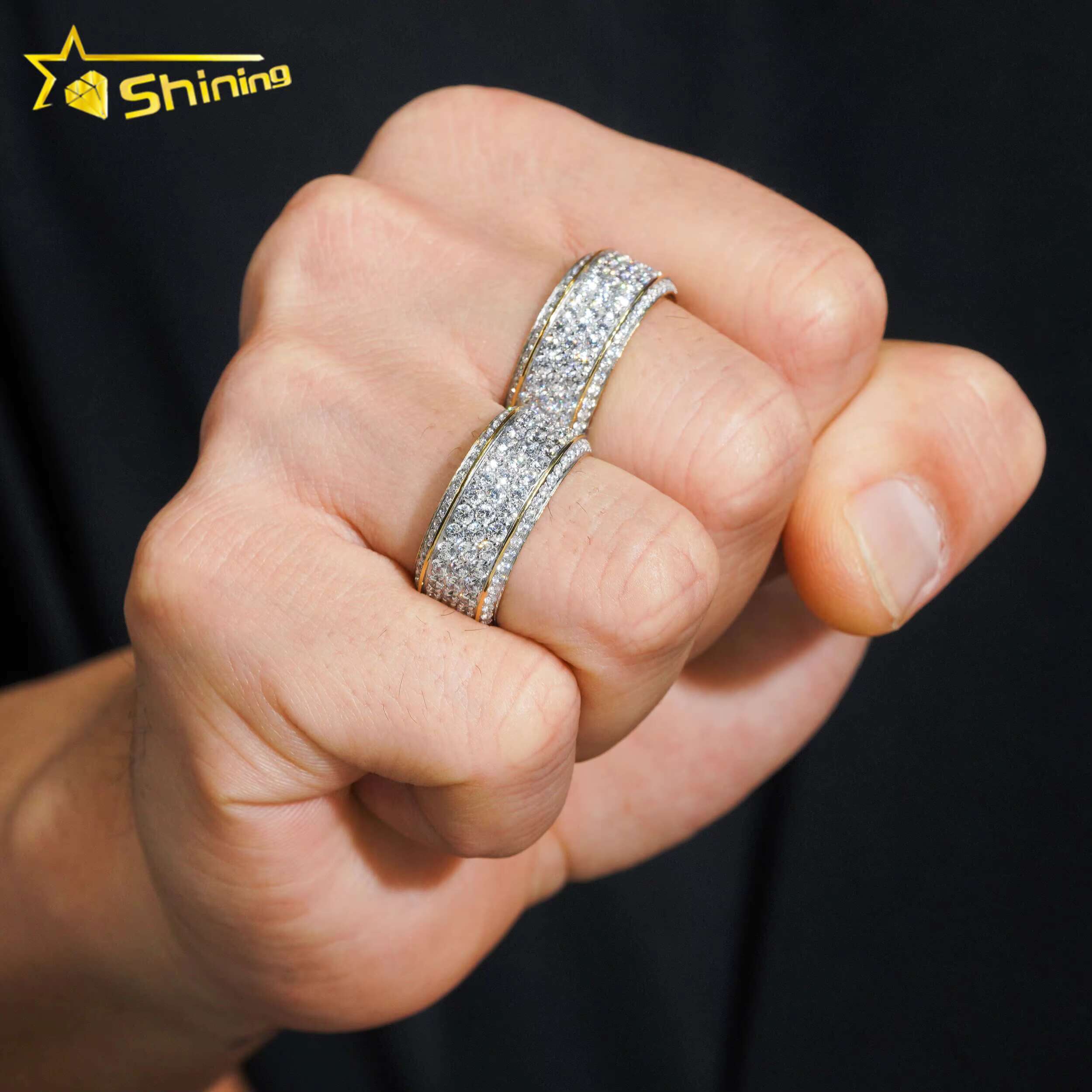 Ready to Ship Gold Plated Hip Hop Jewelry Stainless Steel Fully Iced Out Eternity Band Rings Men