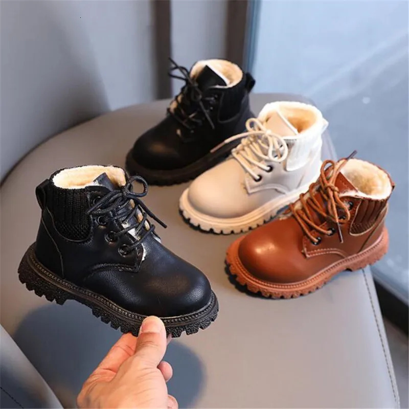 Kids Leather Chelsea Boots Waterproof Children Sneakers Beige Toddler Snow Boots Girl Winter Shoe Boy 251104
