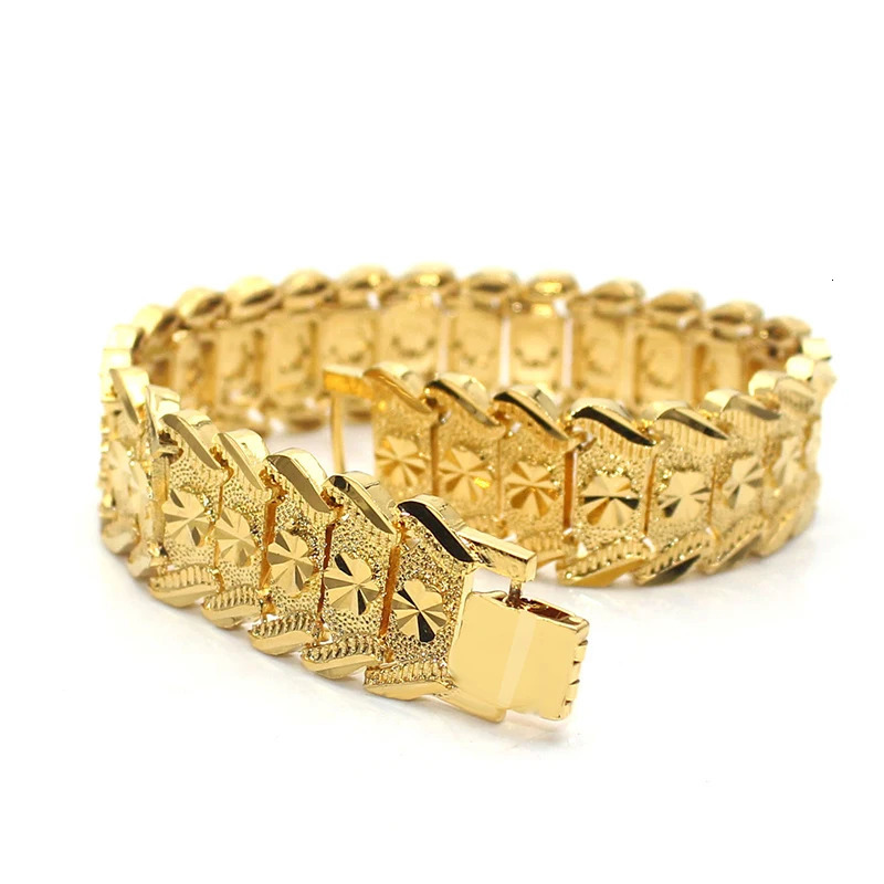 Dubai Gold Plated Bracelet For Men Flower Pattern Chunky Cuban Link Chain Bracelets Gifts For Father 251031