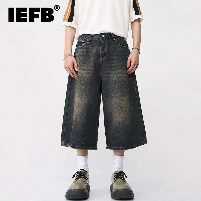 Men's Shorts IEFB Korean Style Vintage Men's Jeans Summer Loose Male Wide Leg Knee Length Shorts New Washed Fashion Short Denim Pants 9A8825