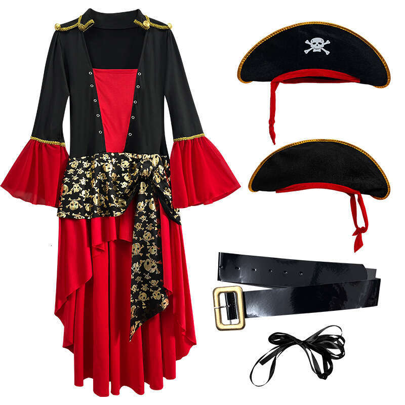 Halloween Costume Masquerade Red Pirate Cosplay Jack Sparrow Adult Women Caribbean Pirates Performance Outfit