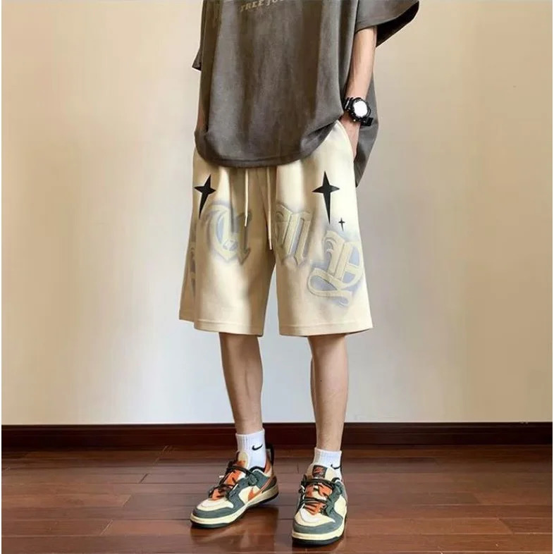 Korean Trend Star Letter Printing Couple Shorts Neutral Shoulder Strap Dragging Casual Loose Couple Shorts 250402