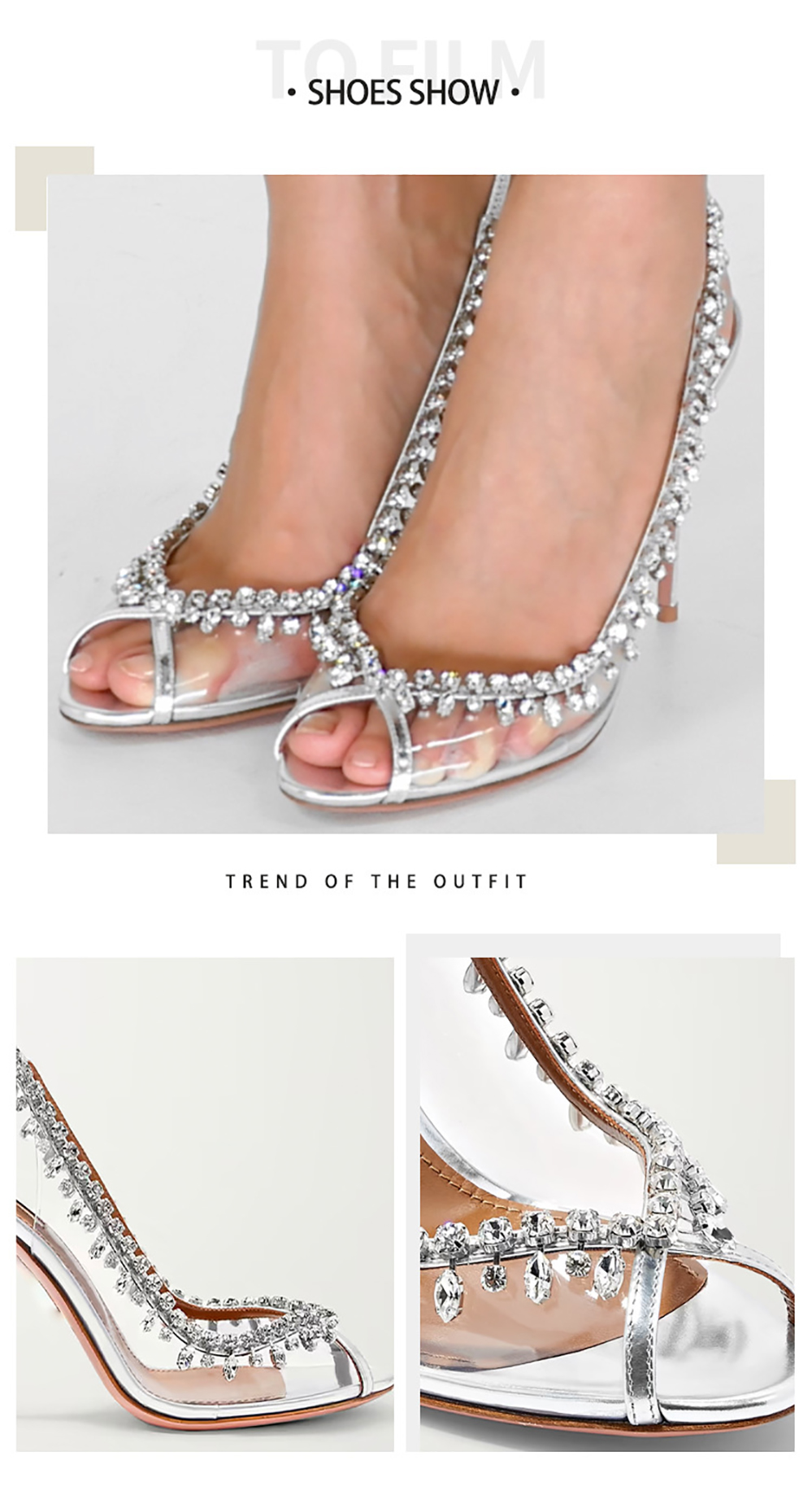 Sandals Bling Crystal Embellished Fish Toe Double Platform Rhinestone Clear PVC High Heels Back Strap T- Stage Women's Shoes