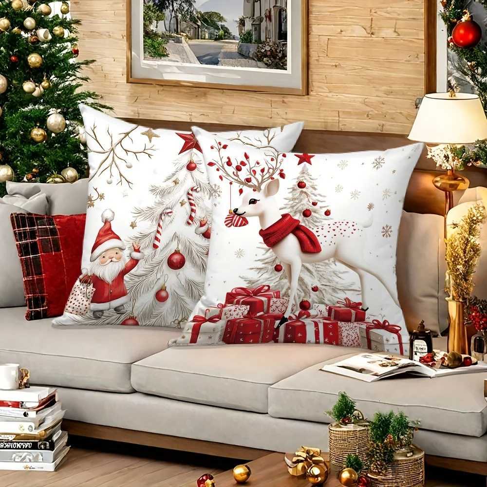 4pcs Festive Christmas Throw Pillow Covers Featuring Santa Snowman Gnome Design for Home Sofa Bedroom Decor Covers Only Y251105