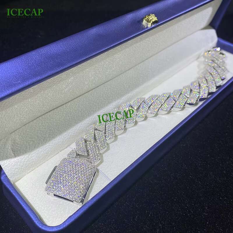 Wholesale Miami Cuban Link Chain Iced Out VVS Moissanite 925 Sterling Silver 20MM Cuban Chain Bracelet for Men Hip Hop Jewelry