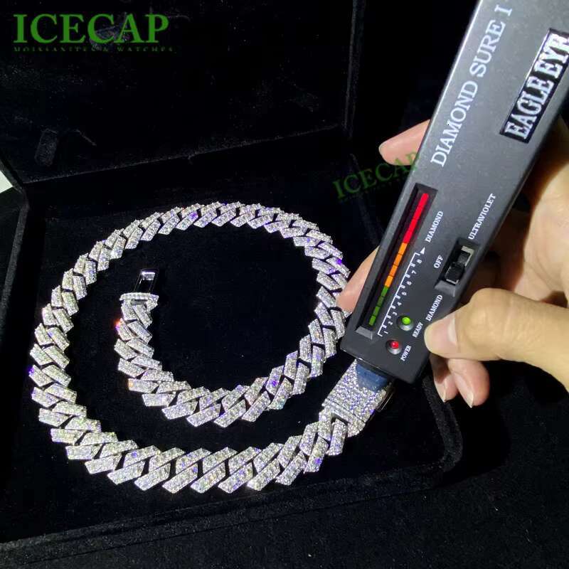Baguette Cut Moissanite Chain 18mm 925 Sterling Silver Cuban Link Moissanite Necklace Iced Out Hiphop Fine Jewelry Custom Chain