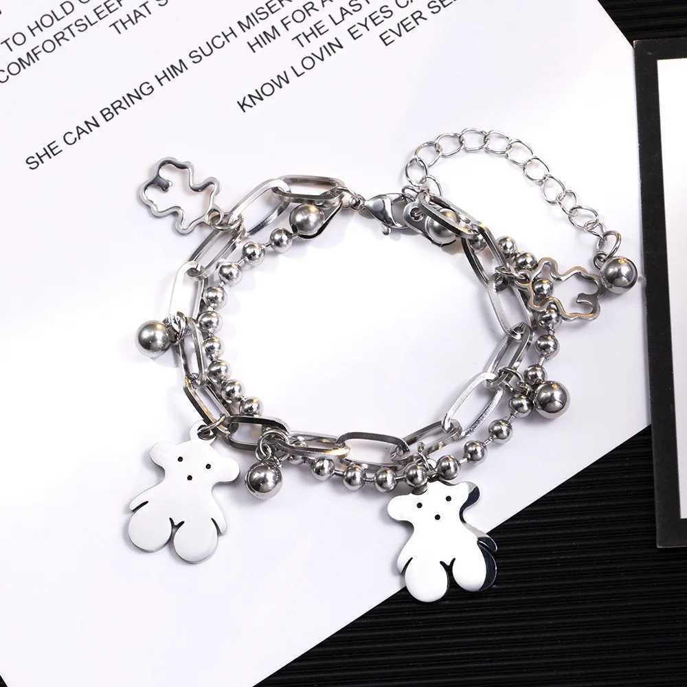 New Titanium steel non-fading Bear bracelet Hip-hop 18K gold-plated women Charm BraceletXJ251105