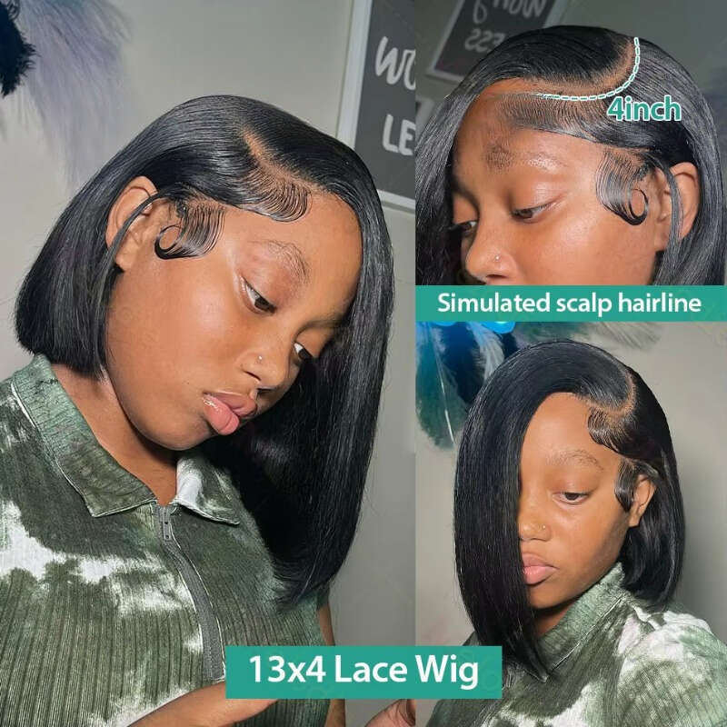 250% Density 13X4 HD Transparent Front Lace Glueless - Straight Human Hair With Pre-Plucked Hair, Natural Looking Volumizing Wig Men Women, Unisex Sho