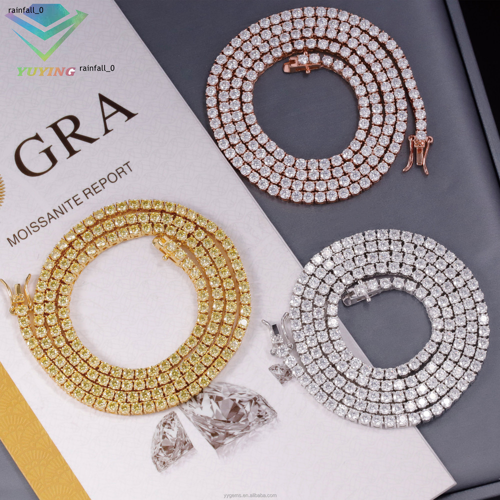 Factory Price Hip Hop 925 Silver VVS Moissanite Diamond Tennis Chain 2MM 3MM 4MM 5MM 65MM Necklace Bracelet Men Women Jewelry
