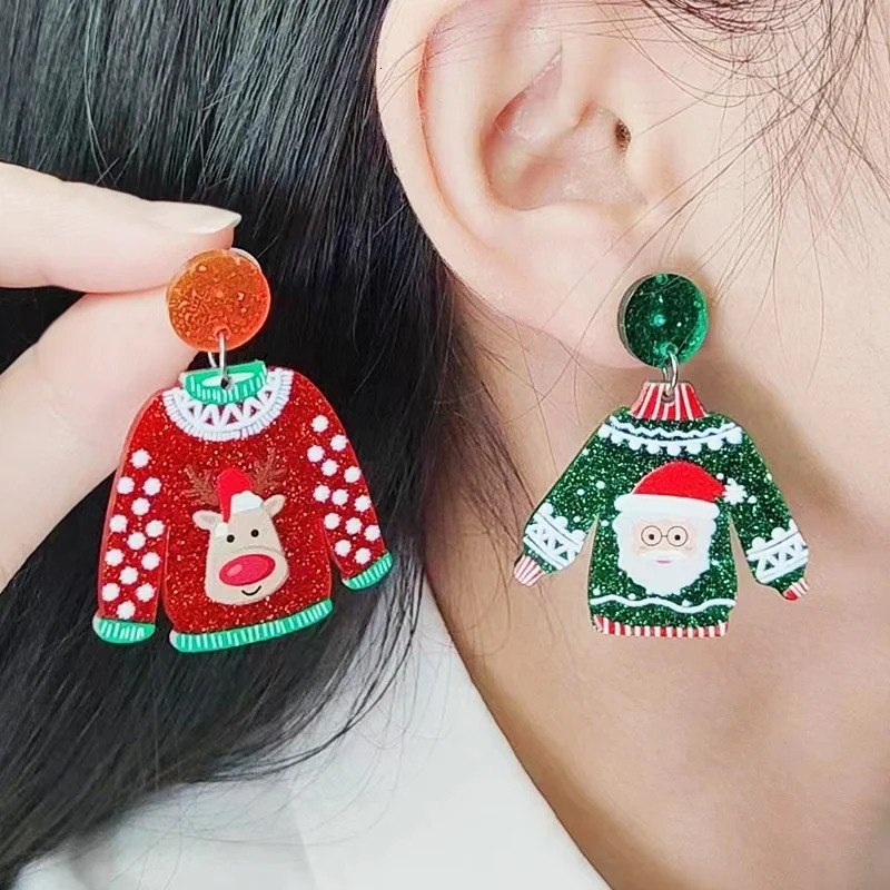 2025 Christmas Earrings for Women Glitter Alloy Acrylic Lightweight Dangle Sparkly Merry Jewelry Gifts 251104