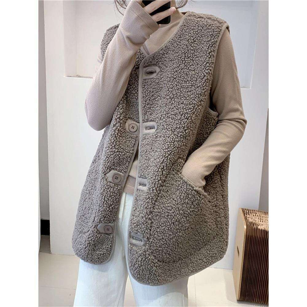 Women's Jacket Autumn Winter New Faux Shearling Fur Loose Korean Style Sleeveless Vest Trendy B5