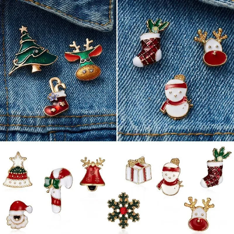 Cute 3 PcsSet Cartoon Christmas Brooch Set Pin For Women Girl Tree Santa Claus Elk Collar Lapel Badge With Card Jewelry Gift 251104