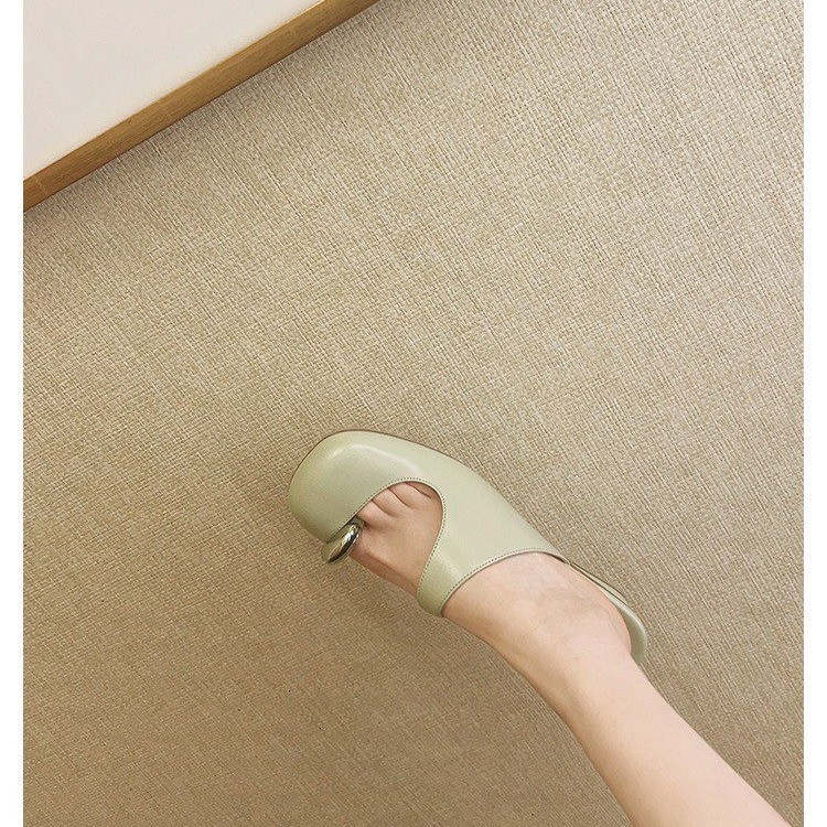 designer shoes 2025 Women's wedge heel half-slippers for outdoor wear style niche design metal toe cap hollowed out and peep-toe sandals