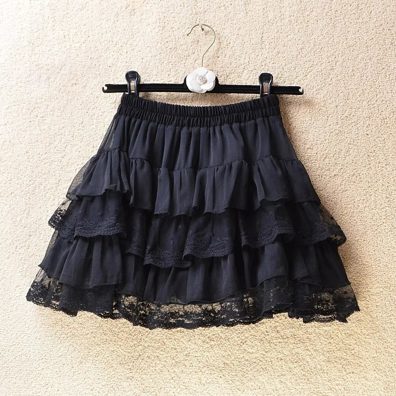 Elastic Gothic Lace Tutu Skirt Womens Black Mesh Detail Petticoat Sexy Mini Chiffon Skirts Party Wear Dancer 250324