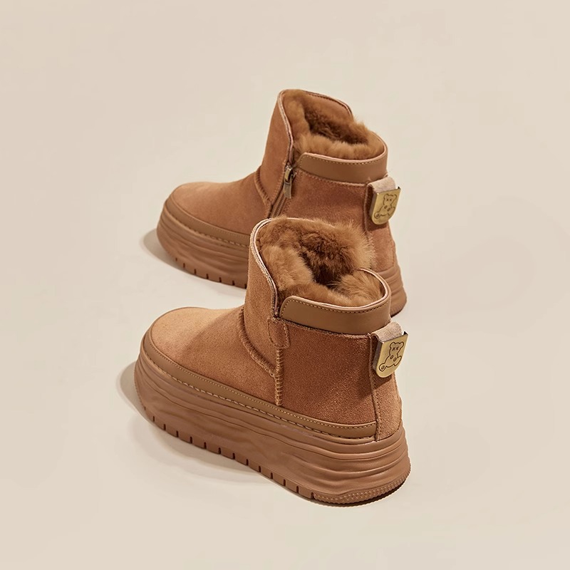 Retro platform snow boots women's new 2025 small man heightened fleece thickened warm and non-slip short cotton boots