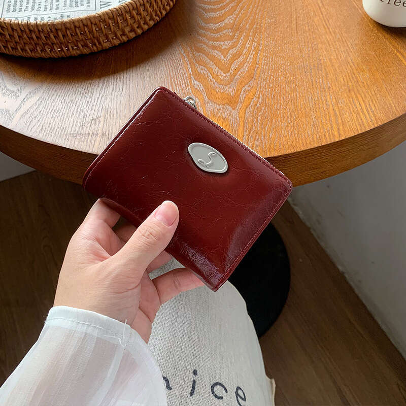 Envelope ~ Wrinkled Texture Women's Foldable Zipper Leather Money Clip Wallet Simple