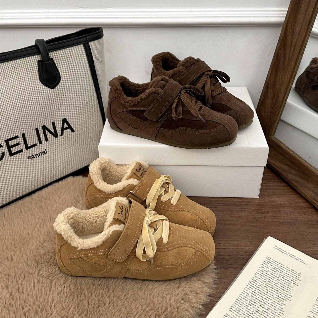 Retro-style flat sole inner heightened German training shoes women's versatile and comfortable fleece warm wool cotton shoes