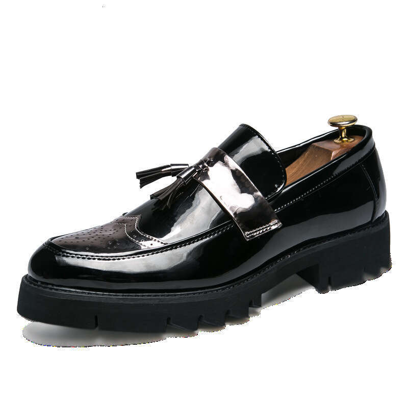 Spring trendy low cut casual leather shoes, oversized youth round toe tassels, high height men's shoes
