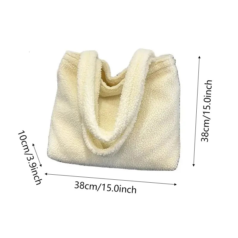 Womens wool handbag large capacity solid color shoulder bag zipper opening suitable for autumn and winter plush 250401