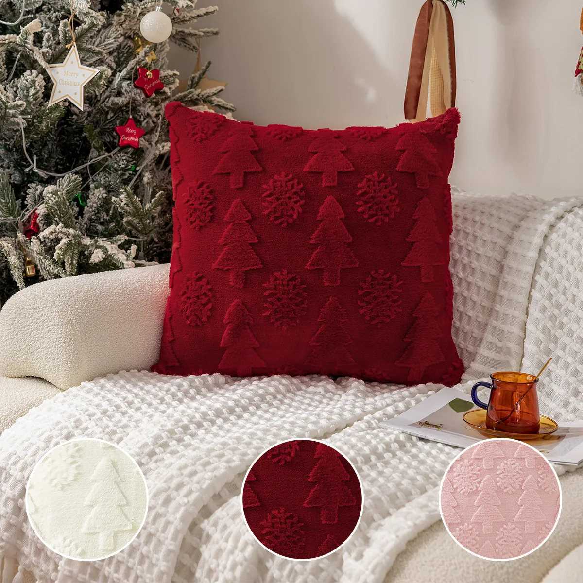 Christmas Snowflake Tree Pillowcase Solid-Color Red Pink White Plush Christmas Throw Pillow Cushion Cover 30x50/45x45/50x50cm Y251105