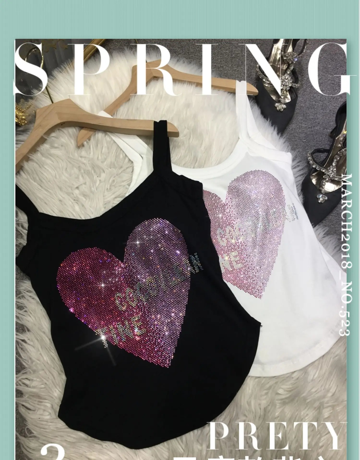 Heavy duty embroidered diamond vest for women shiny and cute irregular cotton inner vest elastic slim fit top Y2k suitable for all seasons 250402