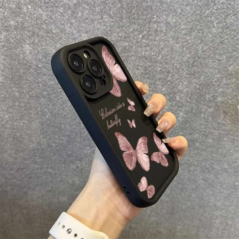 Retro Butterfly Silicone Phone Case For iPhone 14 15 13 12 11 Pro XS Max 7 8 Plus SE 2 X XR Shockproof Full Cover