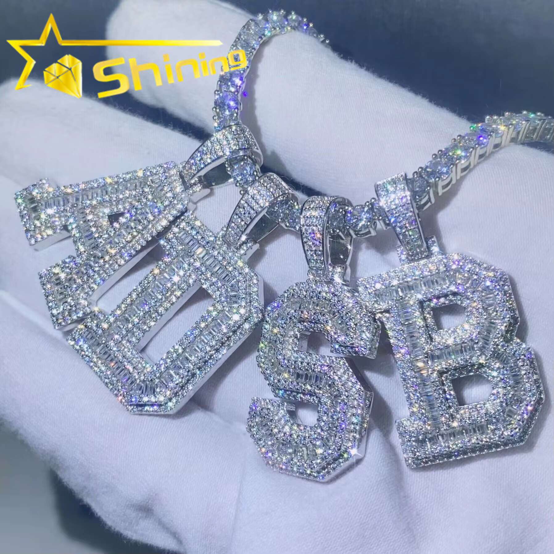 Pass Diamond Tester Custom S925 Sterling Silver Micro Pave Hip Hop Iced Out Vvs Moissanite Diamond Letter Pendant