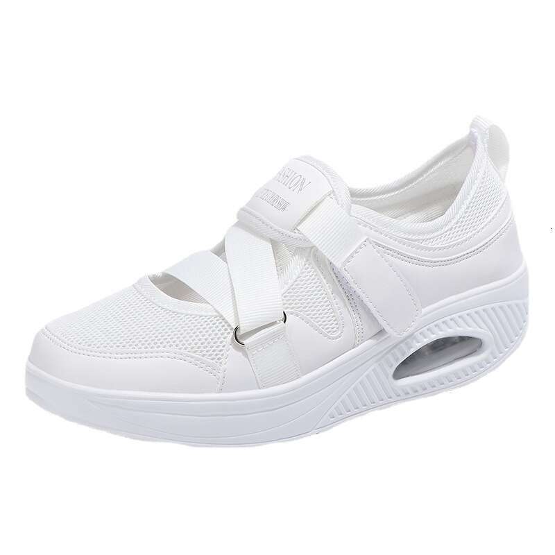 2021 Daily Velcro Round Head White Mesh Adhesive Low Top Large Women's Air Cushioned Shoes
