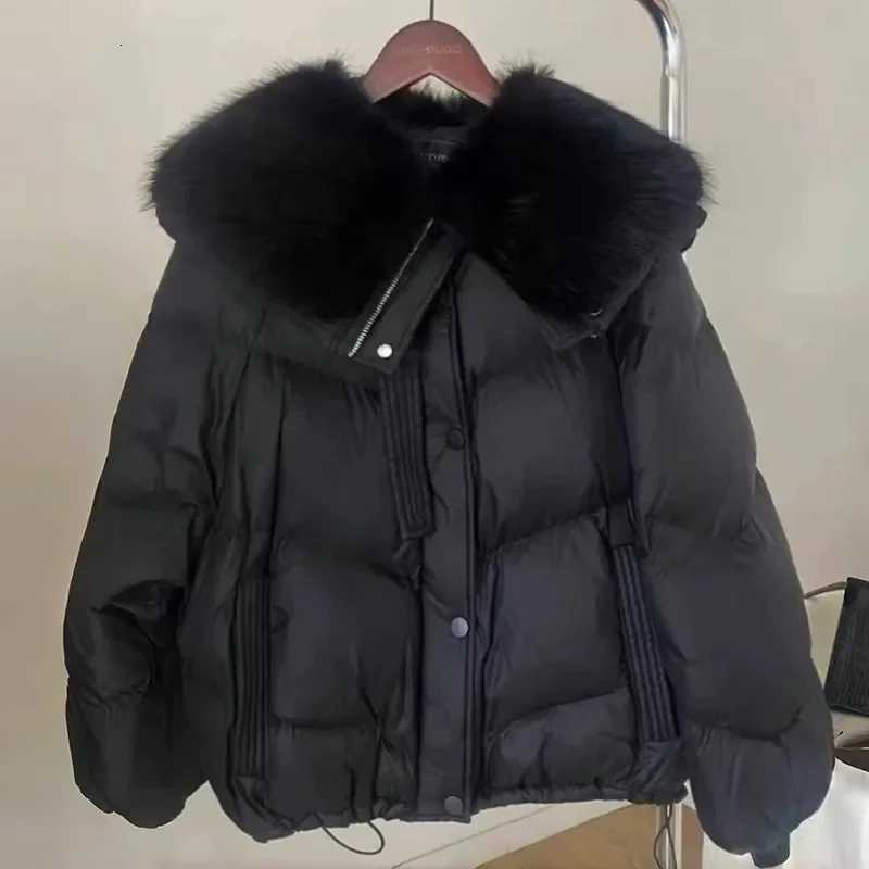 2025 Winter Down cotton Short Padded Jacket Women Parkas Fur Collar Thick Cotton Coats Clothes Black Casual Outerwear Female newT251105