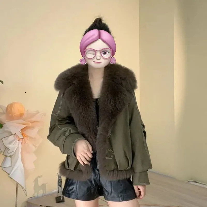 Style Large Fur Collar Motorcycle Short Furlike Fur Coat Womens selling Parker Down Jacket Outerwear Autumn Winter 251028CJ