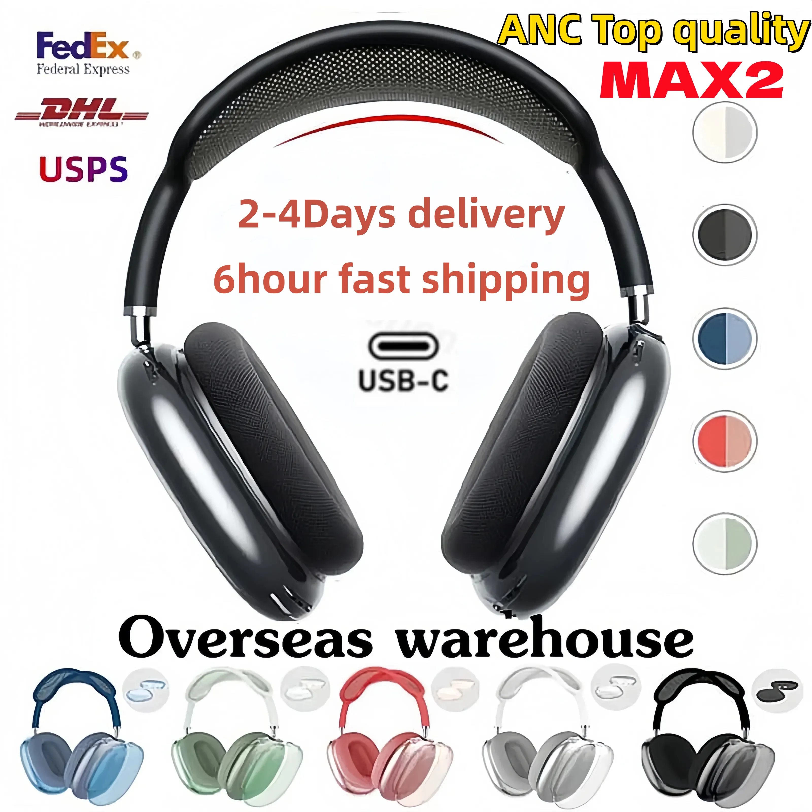 USA Stock For Top quality Airpod Max 2 3 4 ANC Wireless Headphone Bluetooth Earphones Accessories Max Pro Headset TPU Case Silicone shell airpod Pro max Headphones