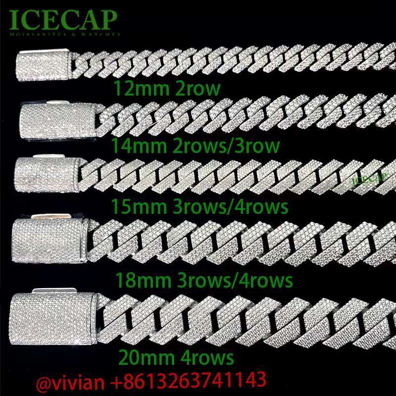 Baguette Cut Moissanite Chain 18mm 925 Sterling Silver Cuban Link Moissanite Necklace Iced Out Hiphop Fine Jewelry Custom Chain