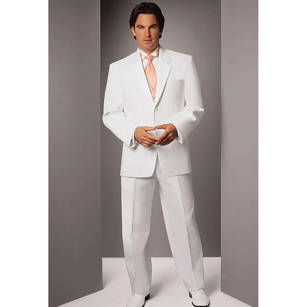 Beautiful white mens two-piece set jacketpants single chest clothing mens formal wedding party slim fit jacket set 250402