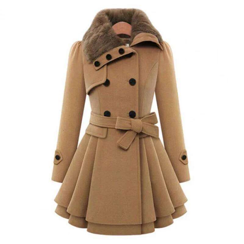 Women's Jacket Windbreaker Warm Plush Thick Clothes Double Breasted Belt Autumn and Winter Korean Style Slim Lapel Coat