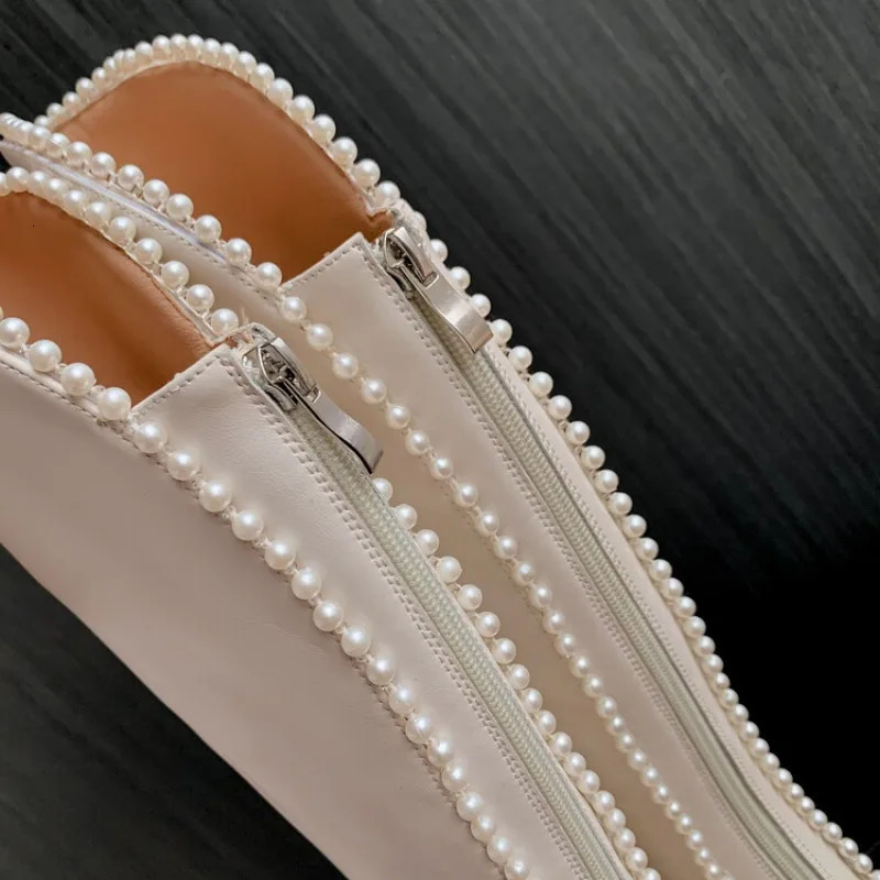 Black White Cowhide Pearl Edge Retro Knee High Boots Autumn Winter 55cm Low Heel Commuting Shopping Fashion Warm Long Boots 251031