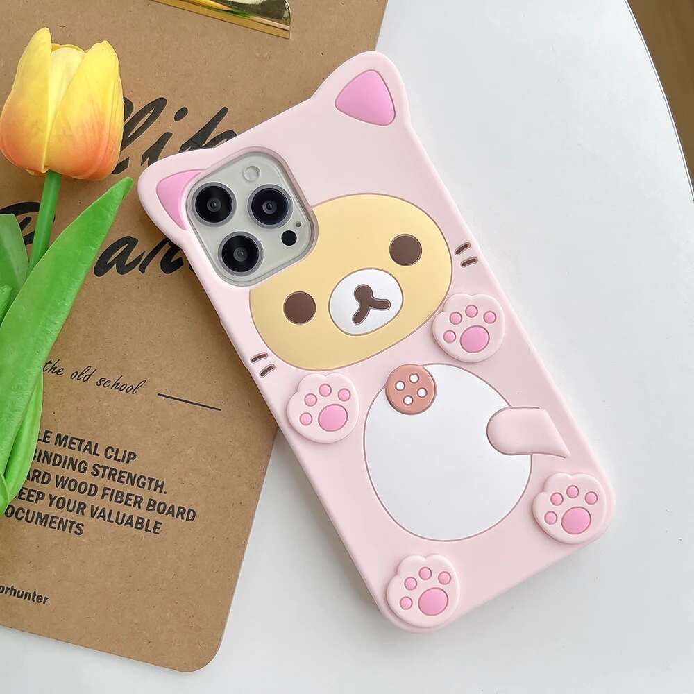 3D Cartoon Kawaii Rilakkuma Bear Soft Silicon Case For iPhone 16 15 14 13 12 Mini 11 Pro X XS Max XR 6 6S 7 8 Plus SE Back Cover