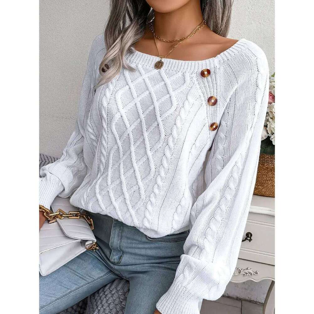Women Autumn Winter Casual Square Collar Buttons Long Sleeve Knitted Pullover Sweaters For 2025 Designer Sweater Bear Sweater