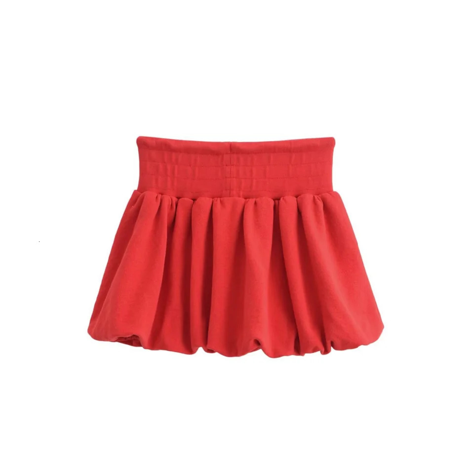 2025 Spring Product Womens Fashion Solid Color Lantern Balloon Bottom Cotton Mini Skirt 250402