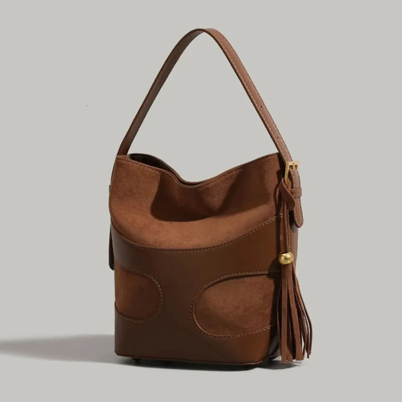 Retro matte bucket bag for women summer trendy simple pu leather commuting handbag casual single-shoulder crossbody bag 251104